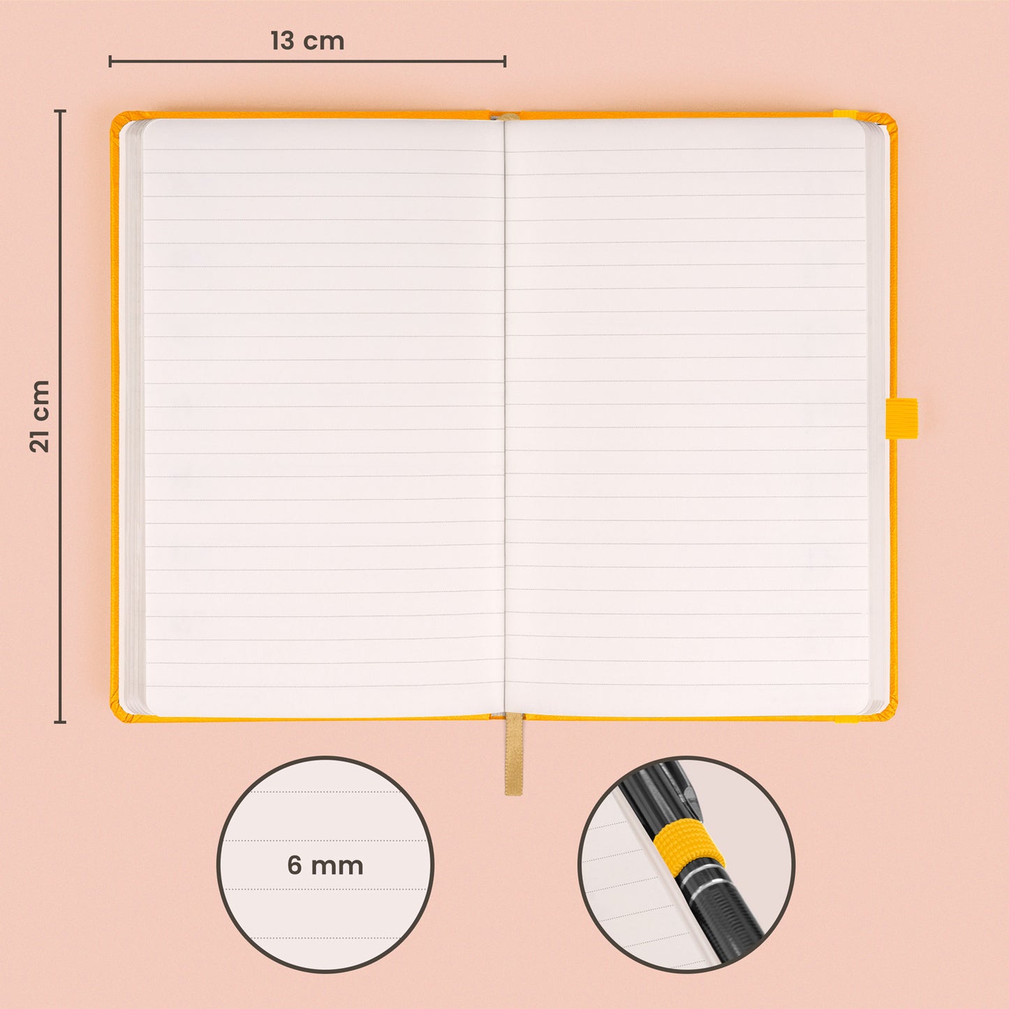 Notebook Yellow, lined, 13 × 21 cm