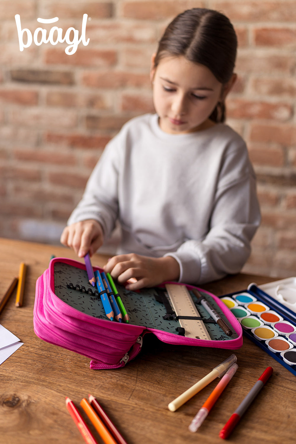 Three-tier pencil case Flamingos