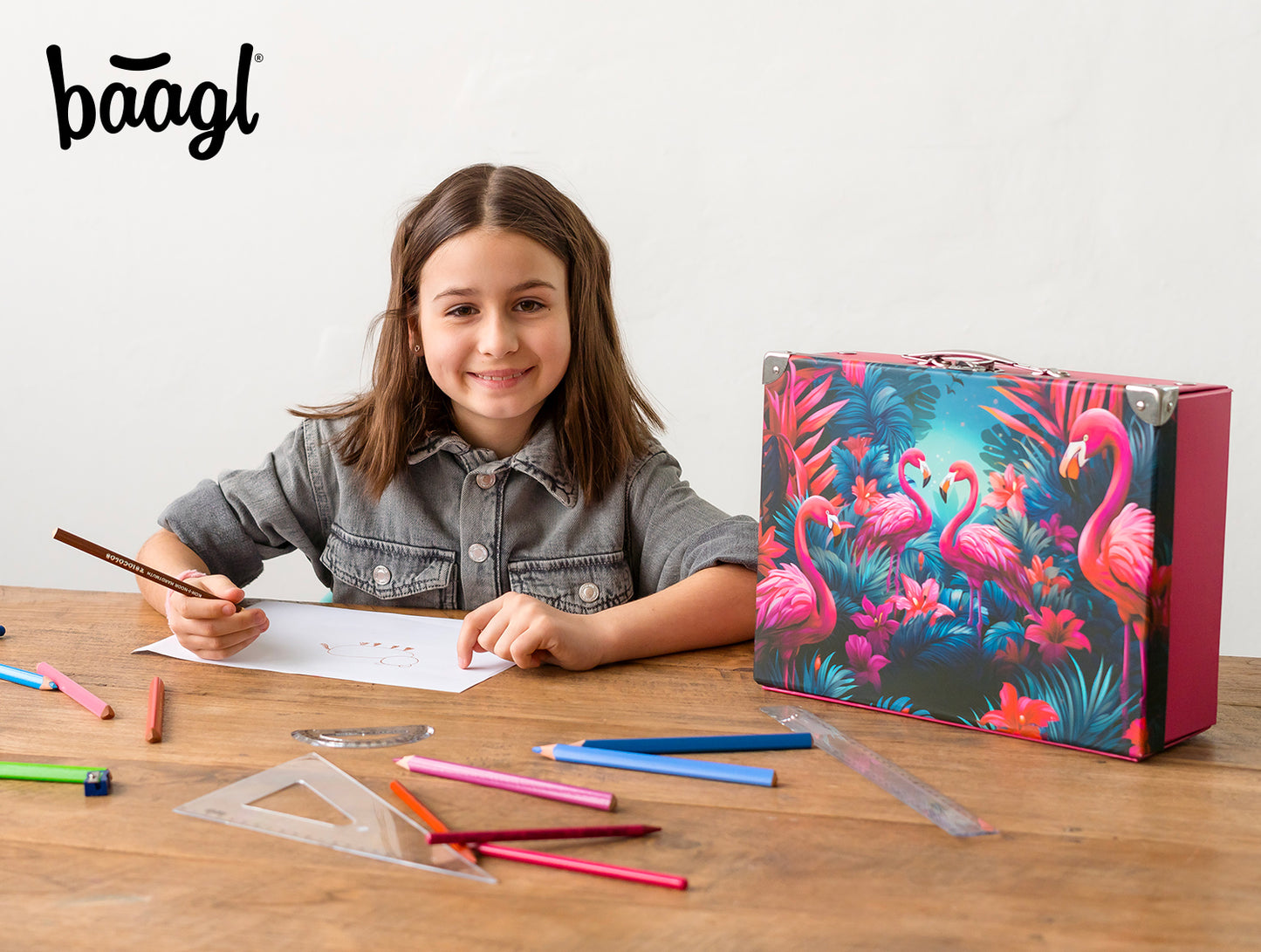 Foldable school supply box Flamingos