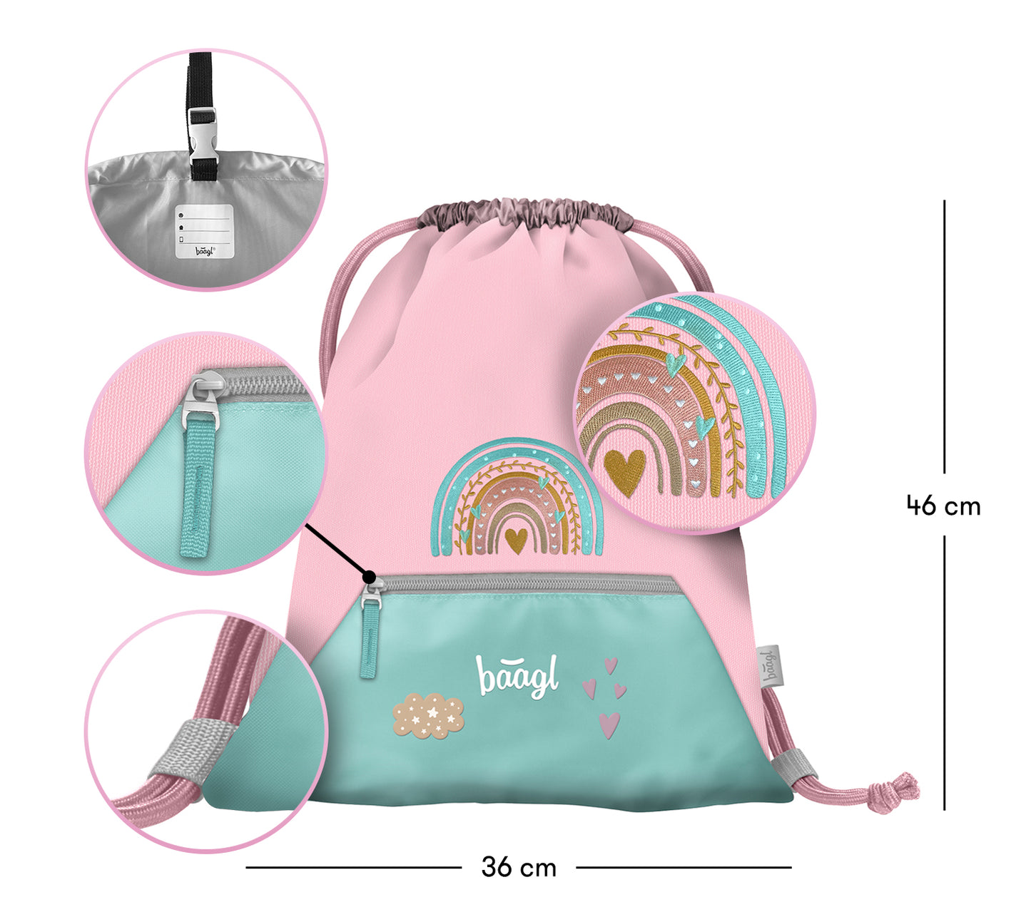 Gym sack with zip pocket Pink Rainbow