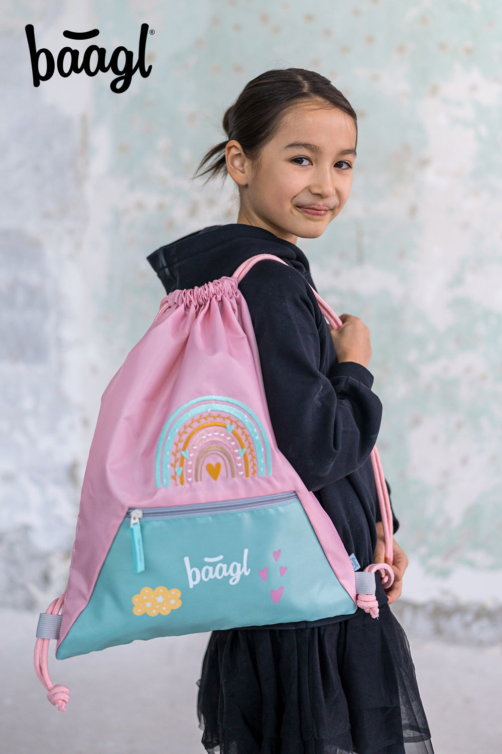 Gym sack with zip pocket Pink Rainbow