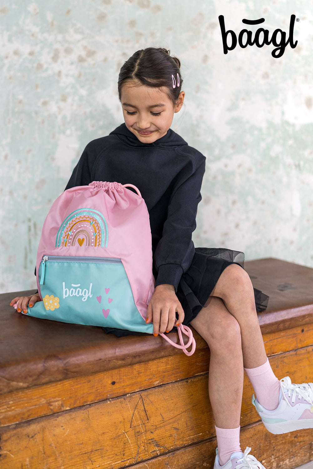 Gym sack with zip pocket Pink Rainbow