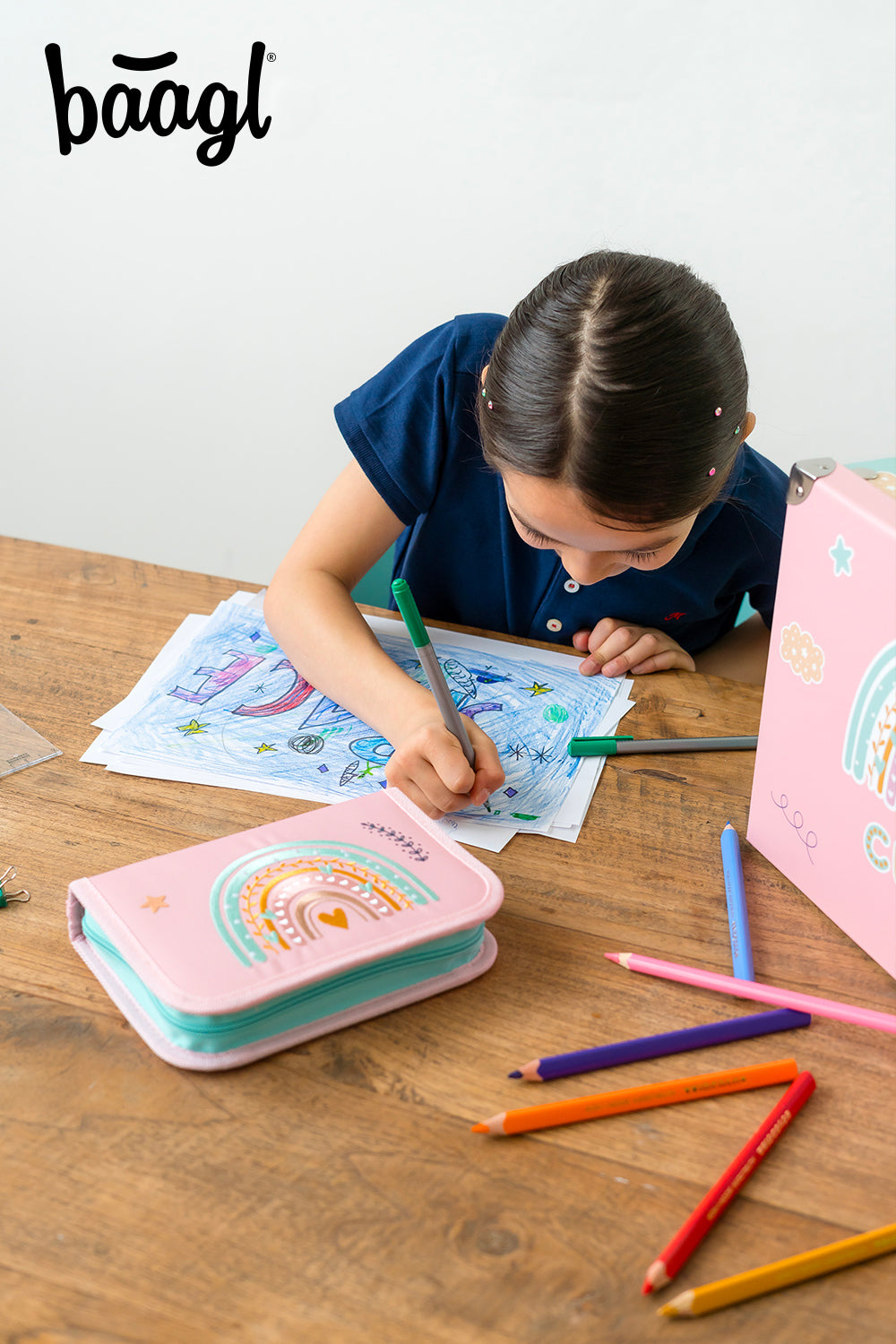 One-tier pencil case Pink Rainbow