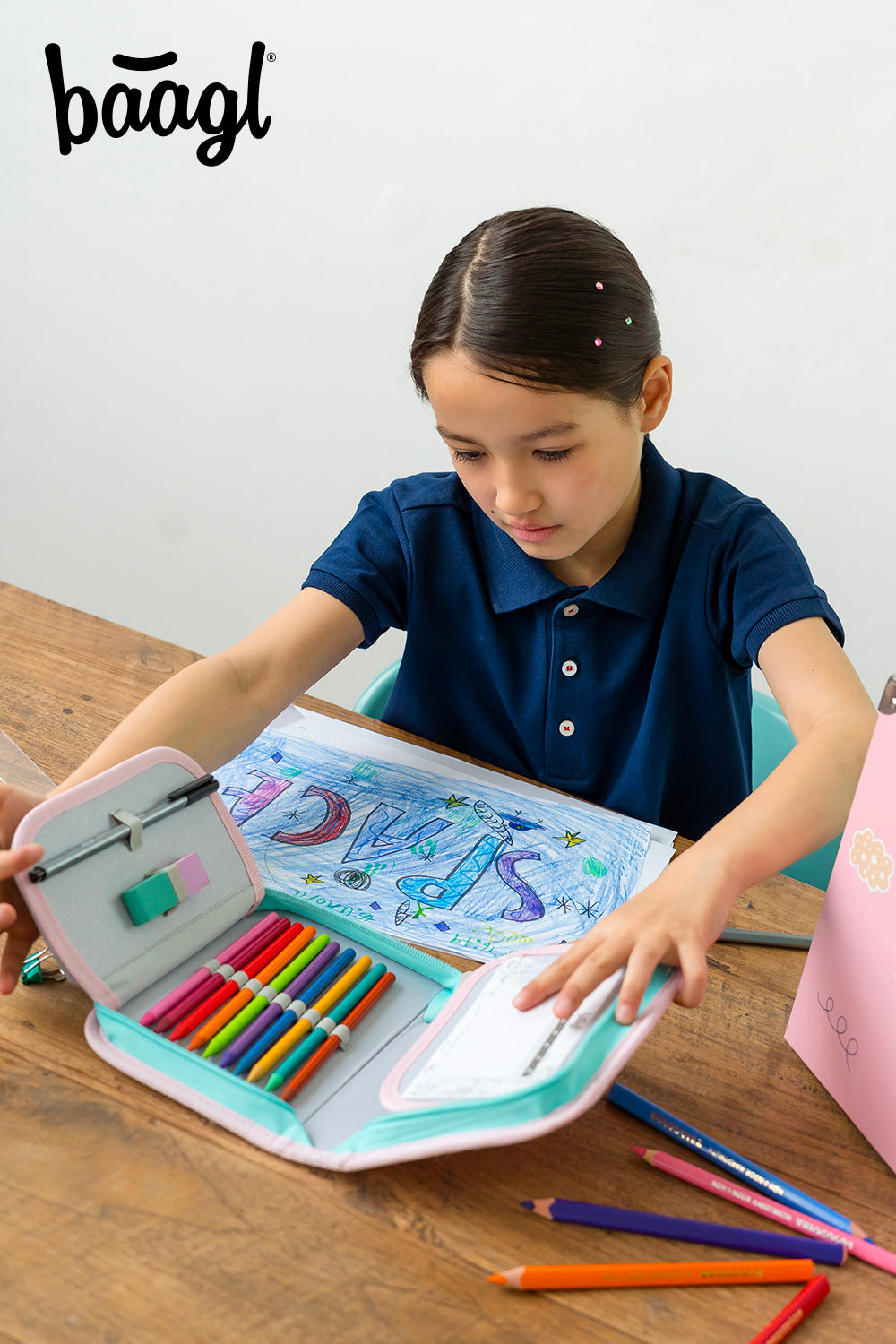 One-tier pencil case Pink Rainbow