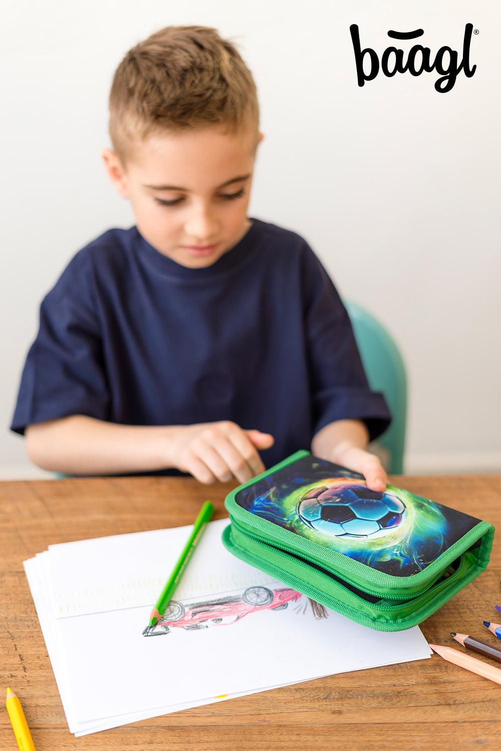 One-tier pencil case Football Green Ball