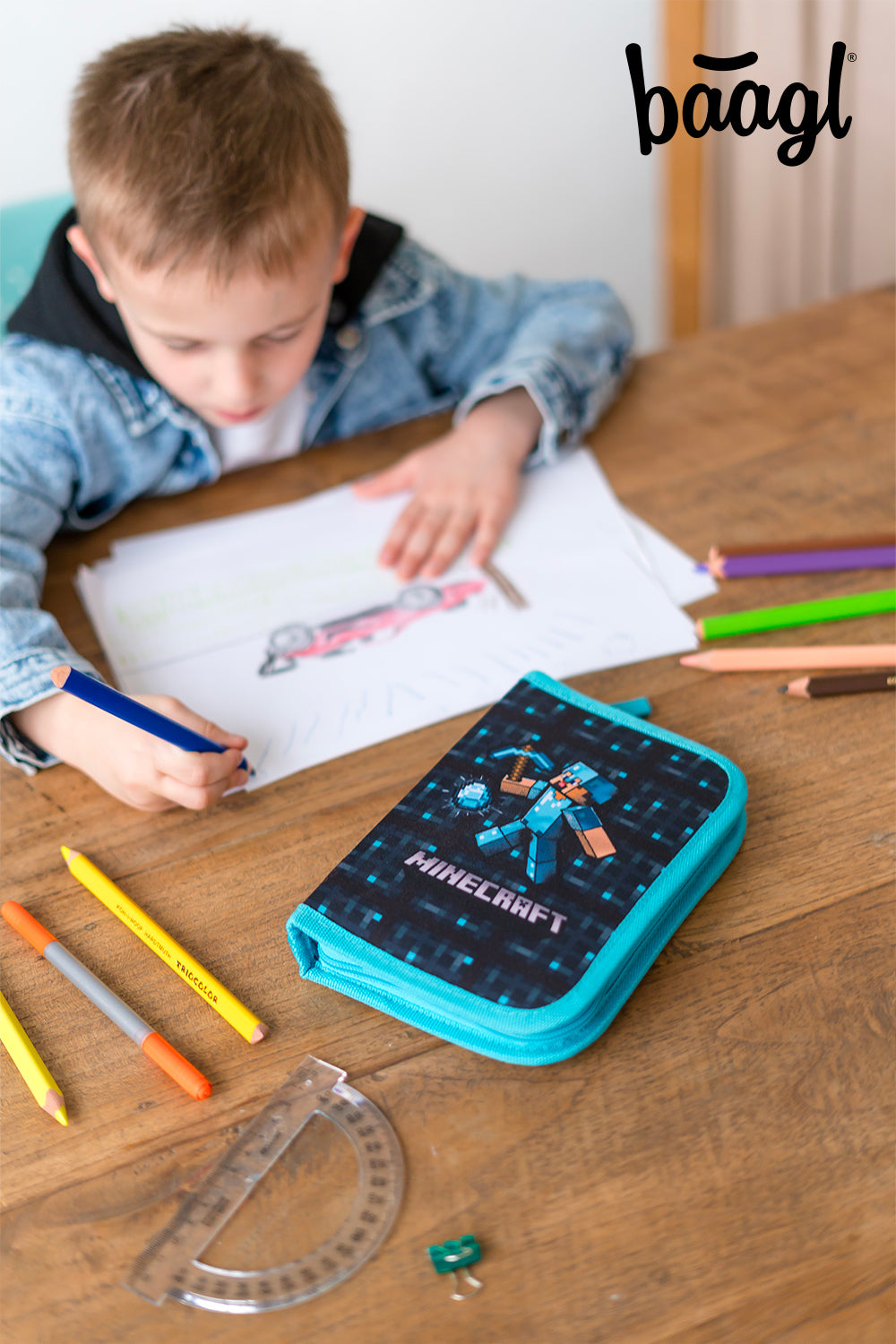 One-tier pencil case Minecraft Blue Axe