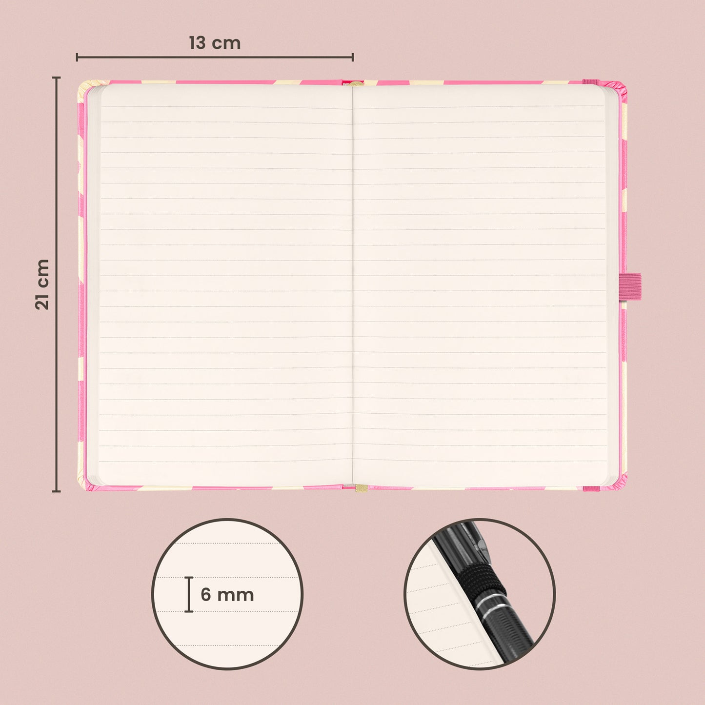 Notebook Pink, lined, 13 × 21 cm