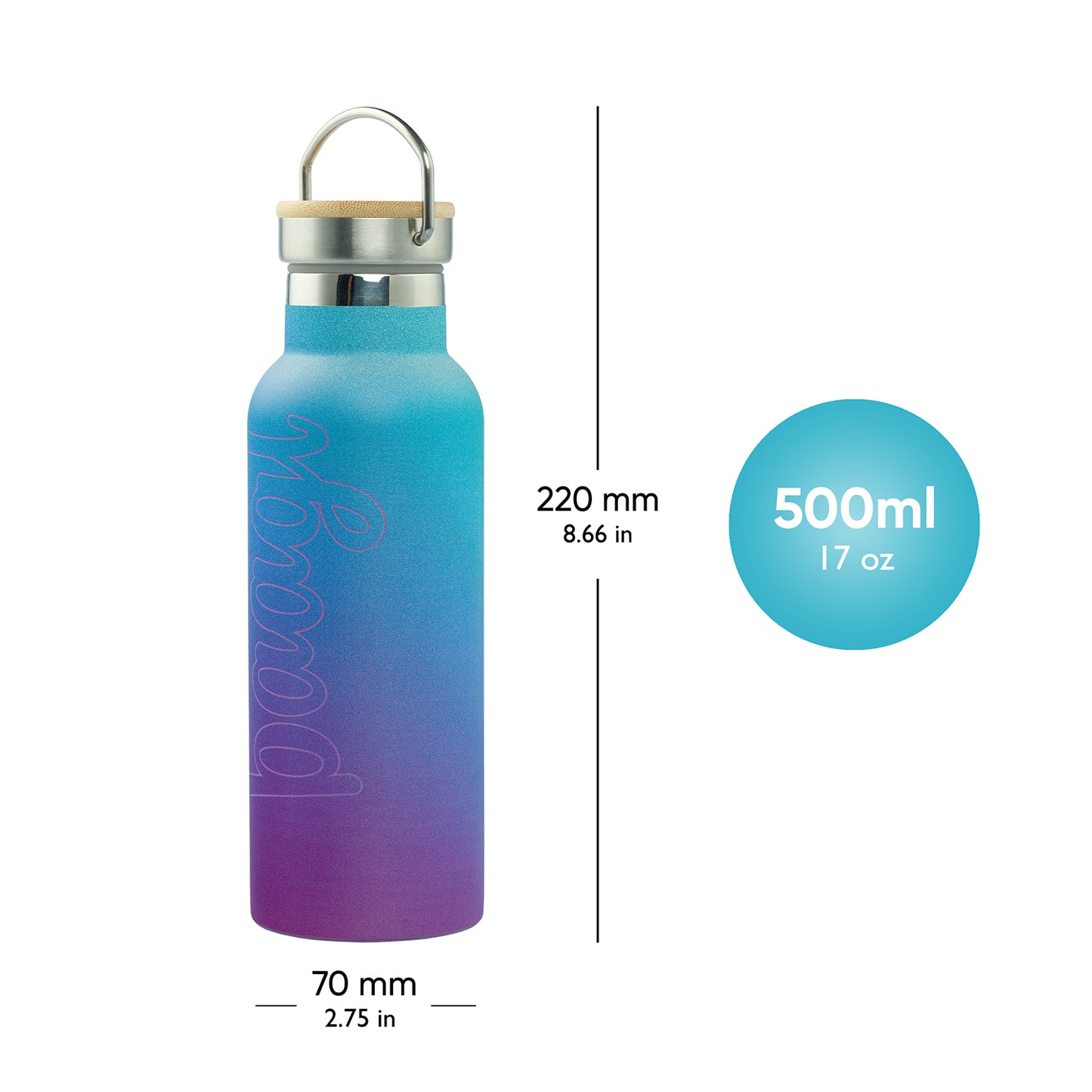 Thermo bottle with bamboo lid Gradient blue-purple, 500 ml