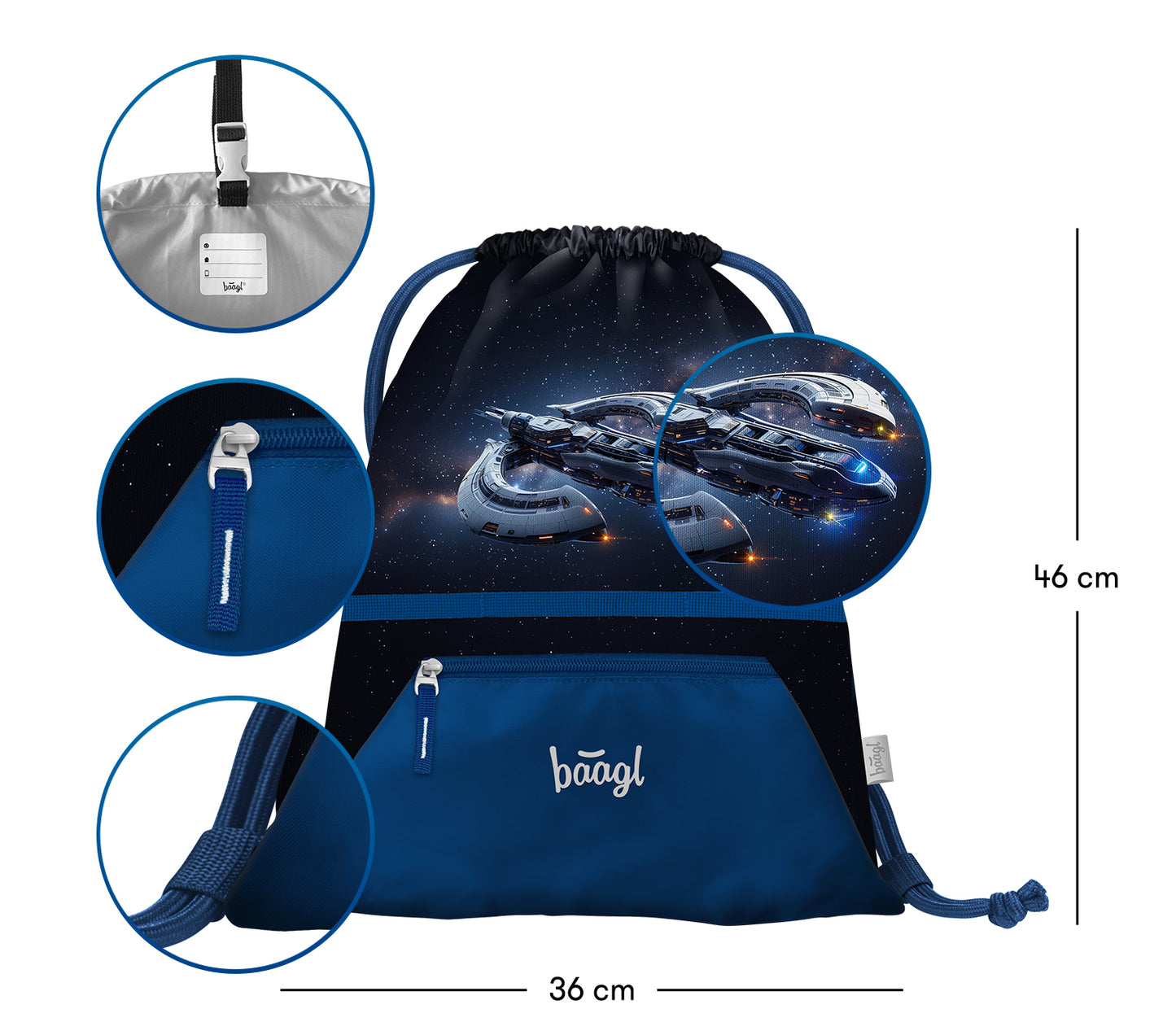 Gym sack with zip pocket Spacecraft