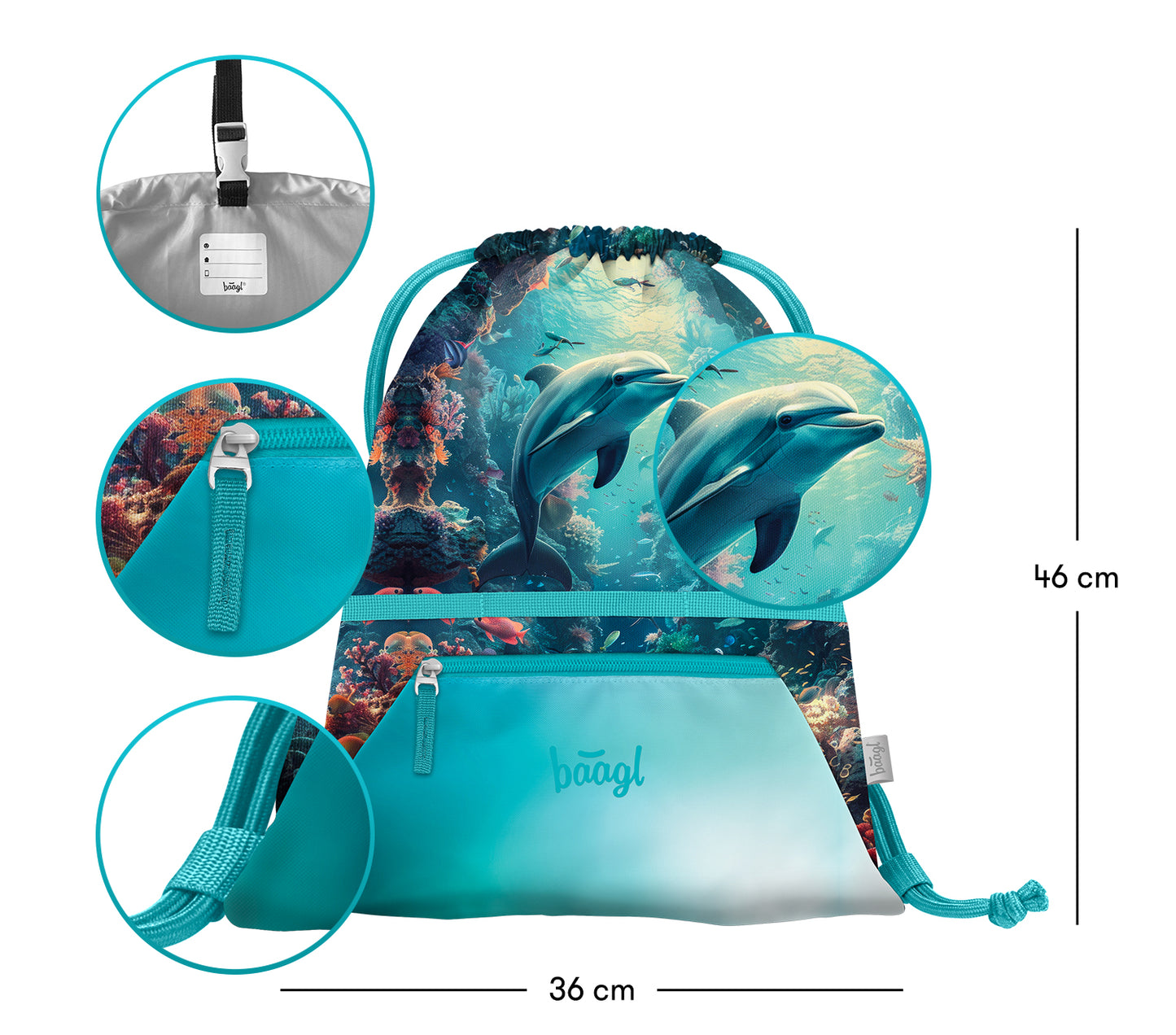 Gym sack with zip pocket Dolphin