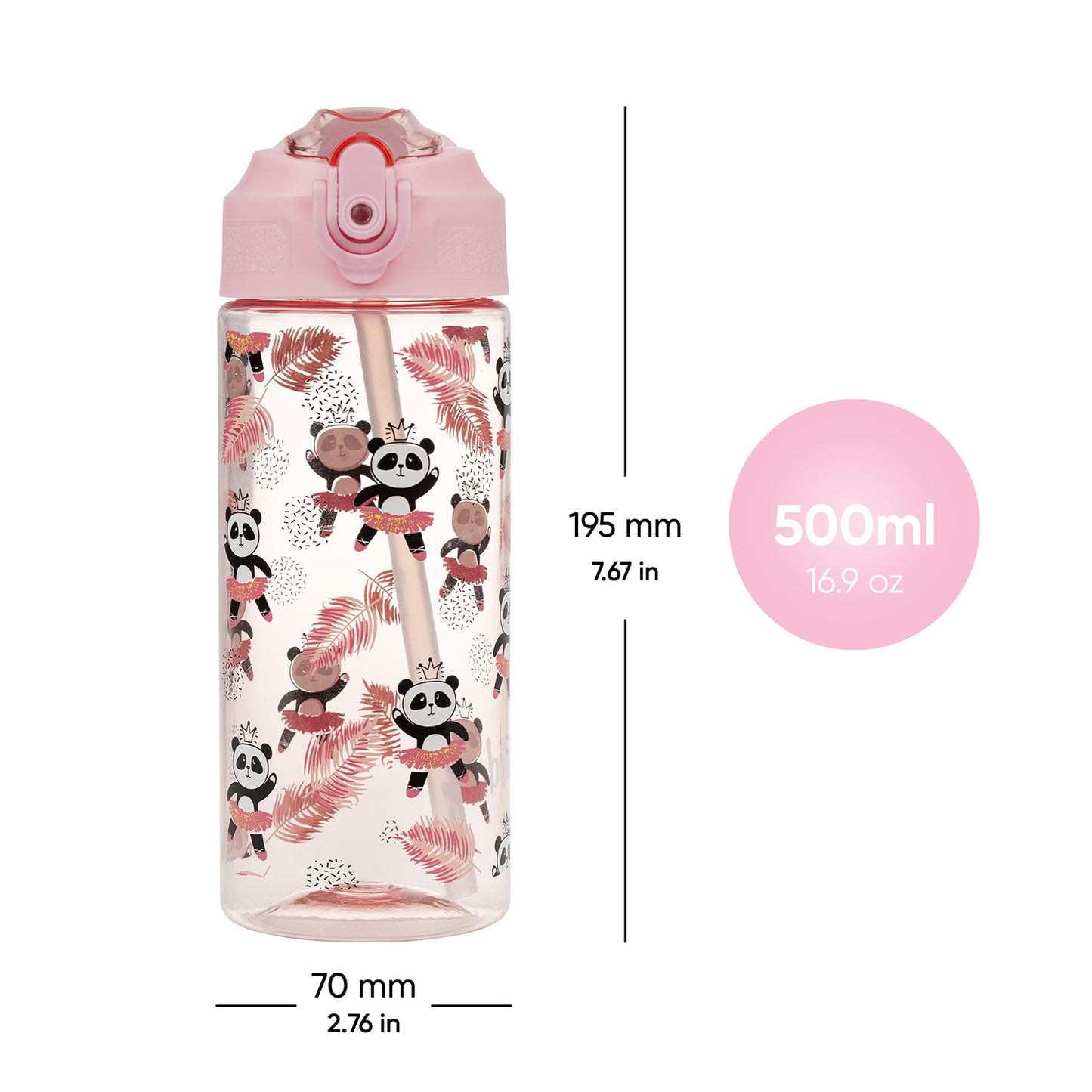 Tritan bottle with straw Panda, 500 ml