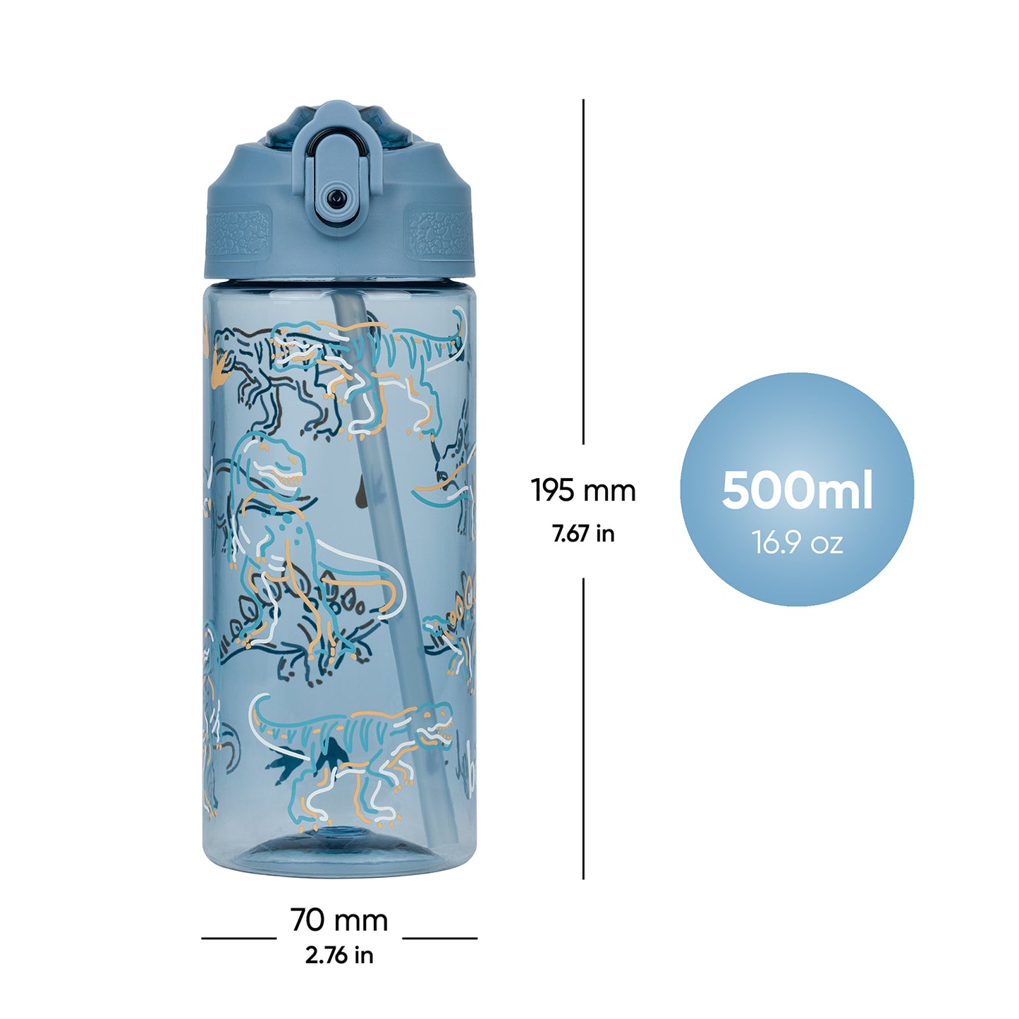 Tritan bottle with straw Dino, 500 ml