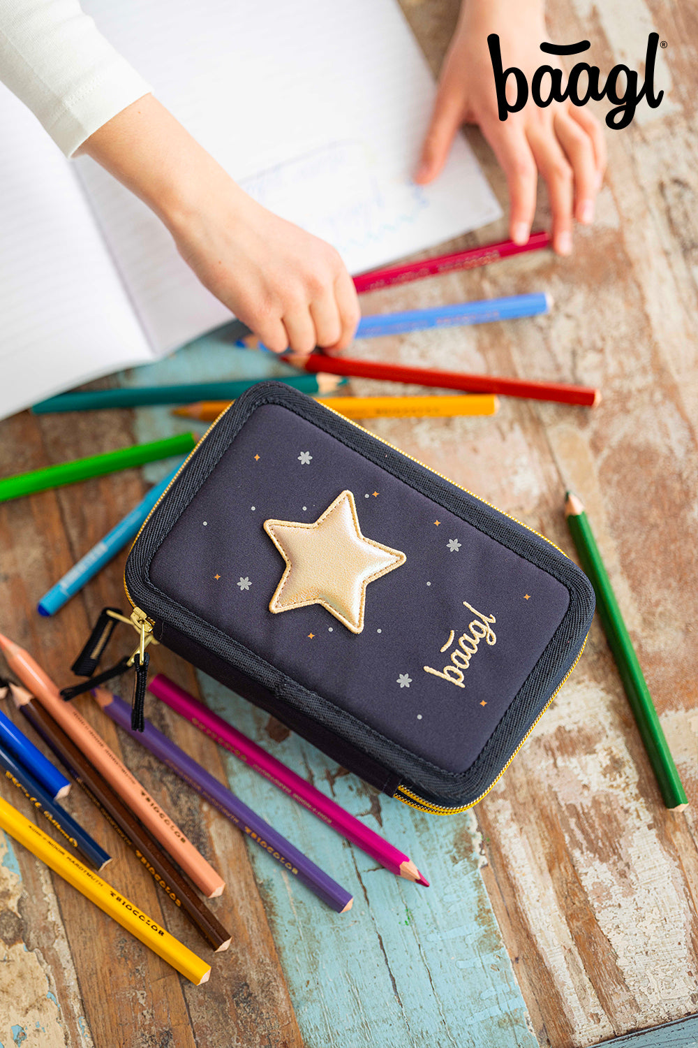Three-tier pencil case Unicorn Gold