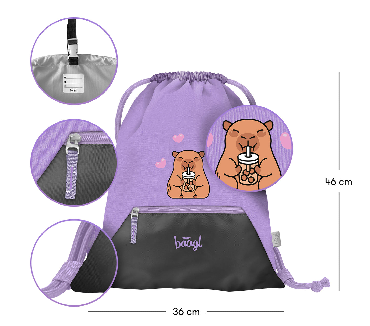 Gym sack with zip pocket Capybara