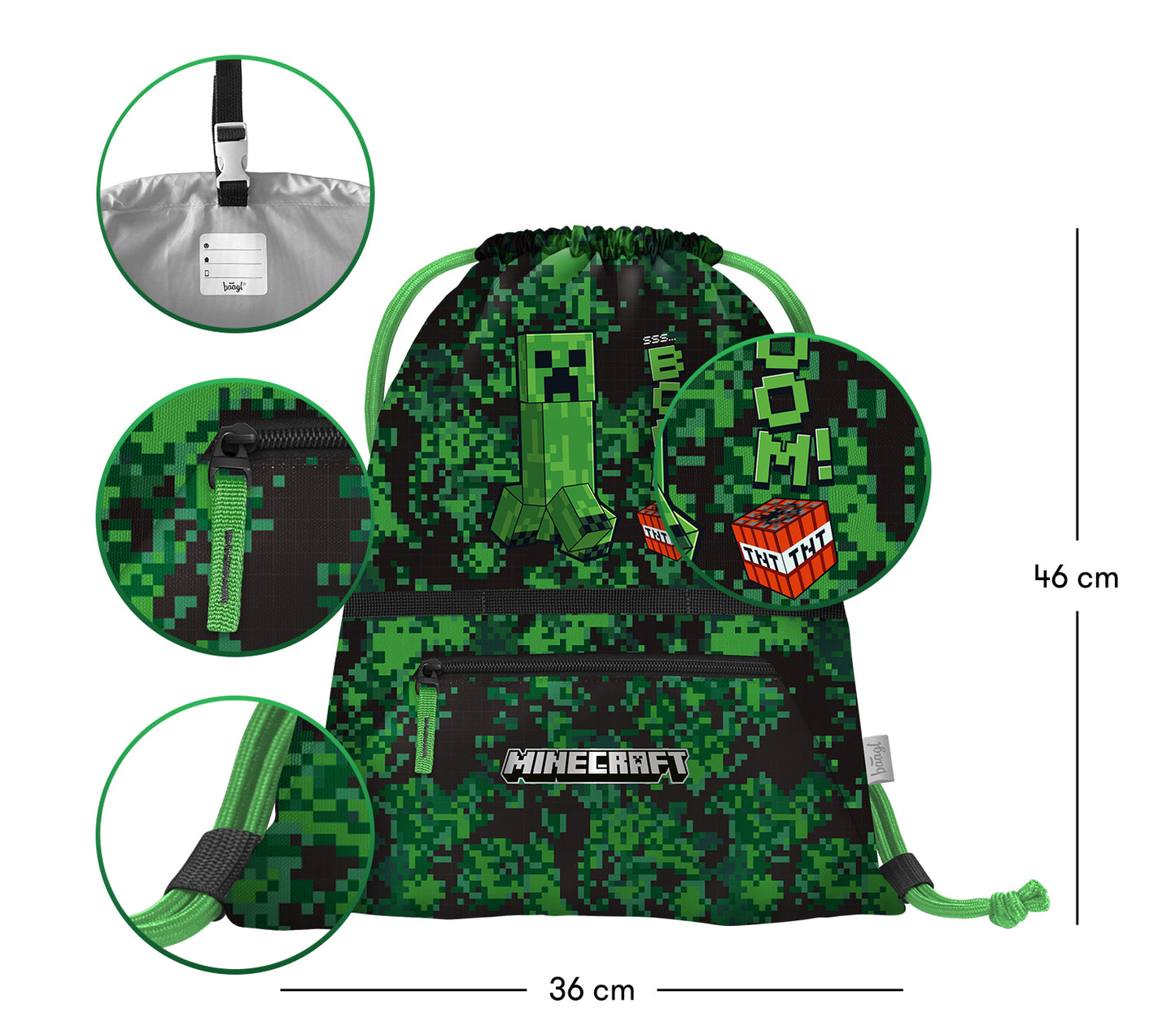 Gym sack with zip pocket Minecraft Boom