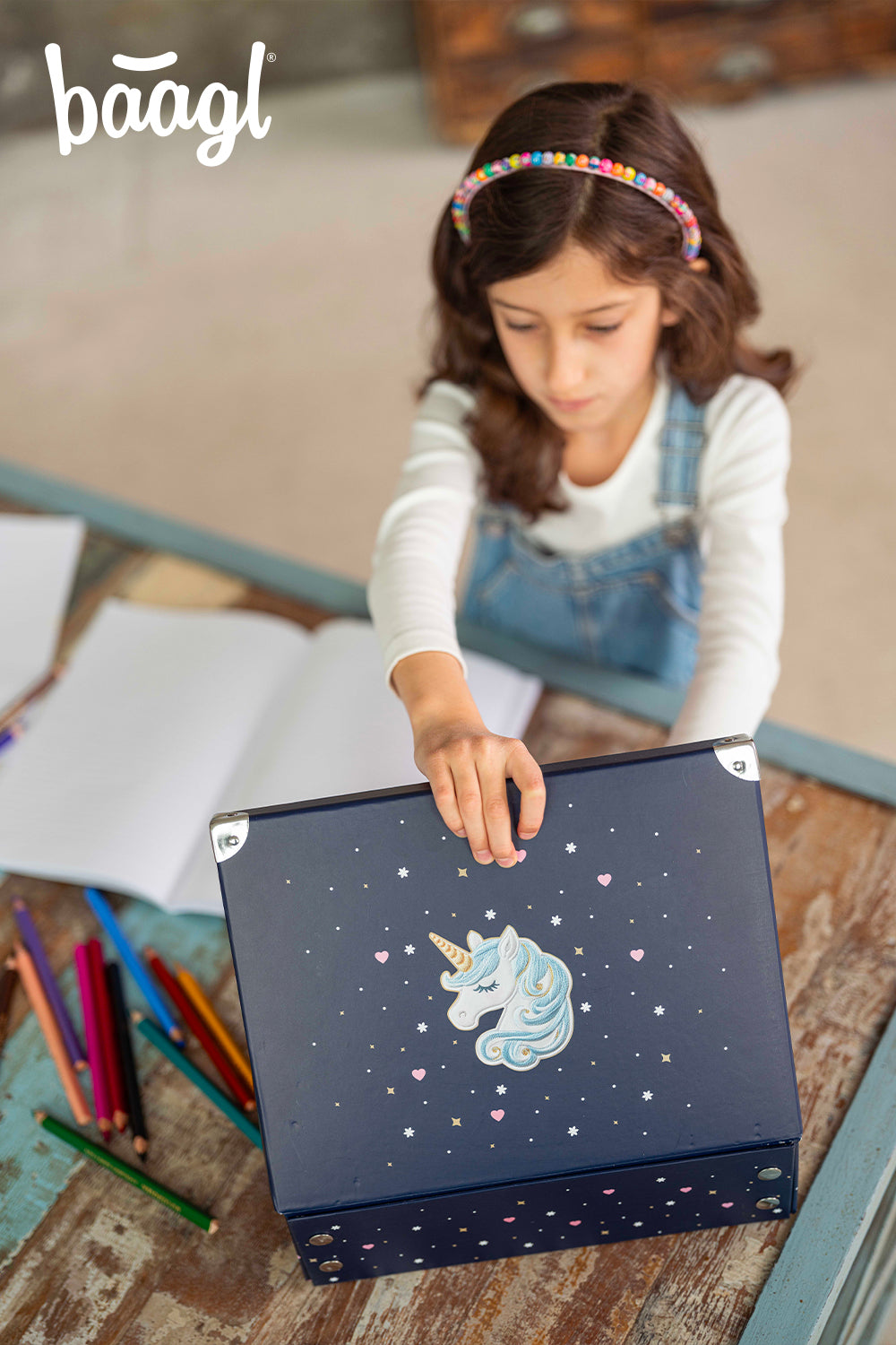 Foldable school supply box Unicorn Stars