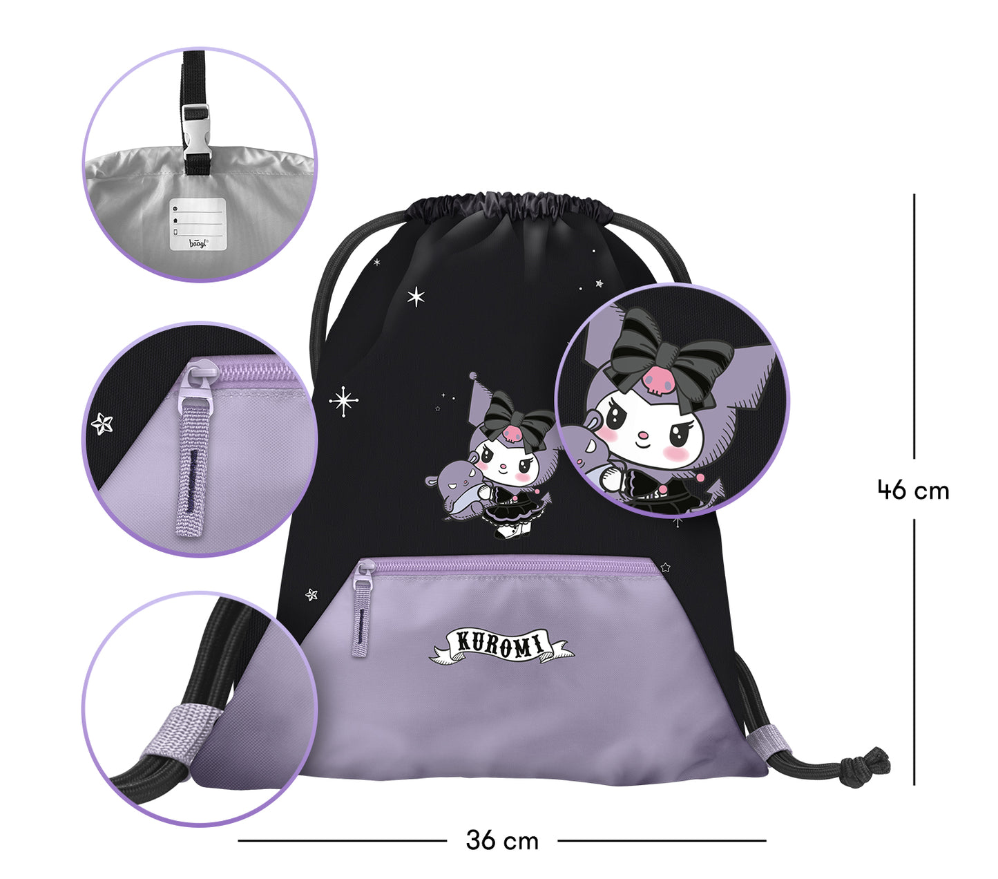 Gym sack with zip pocket Kuromi Fortune Dream