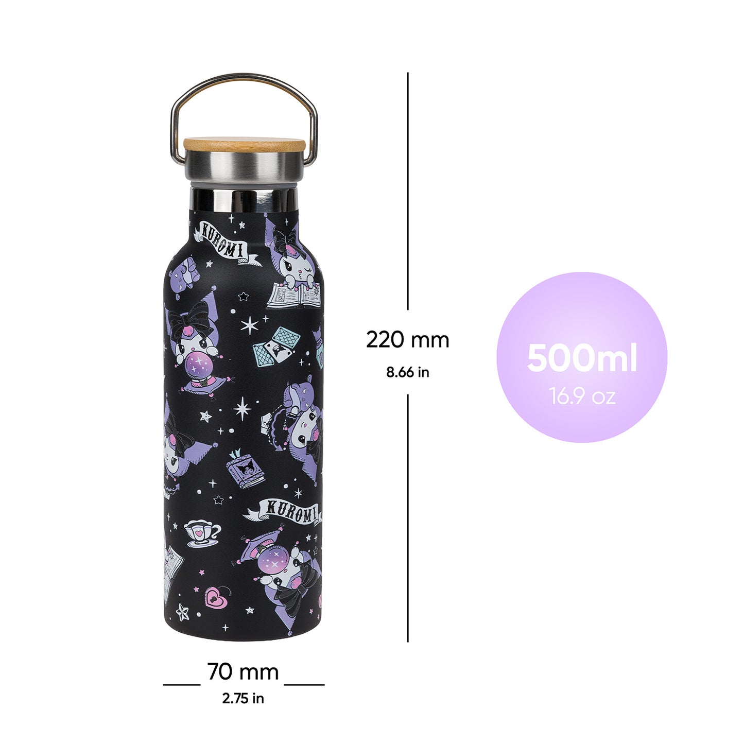Thermo bottle with bamboo lid Kuromi Fortune Dream, 500 ml