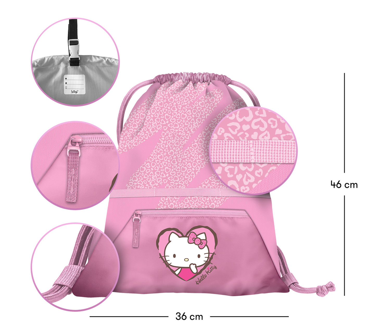 Gym sack with zip pocket Hello Kitty Sweet Leopard