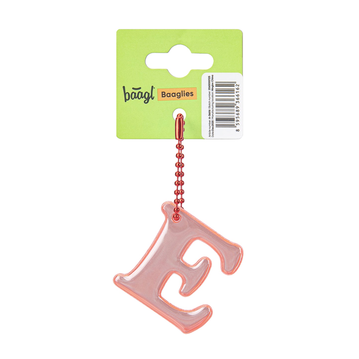 Reflective keychain letter E