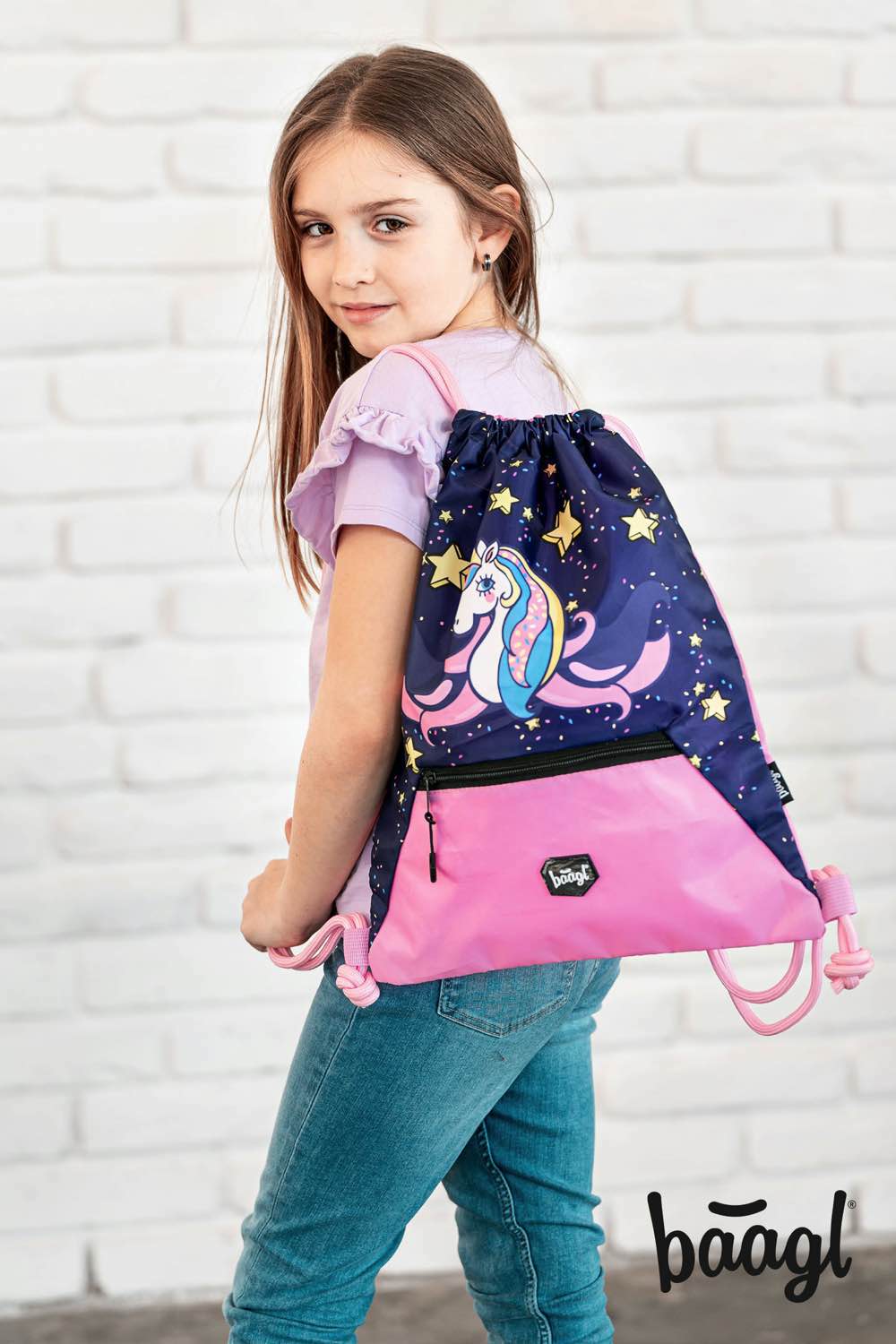 Gym sack  with zip pocket Unicorn