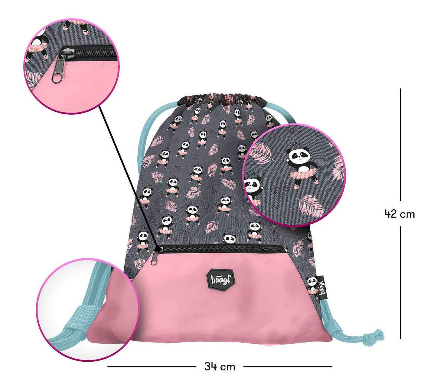 Gym sack  with zip pocket Panda