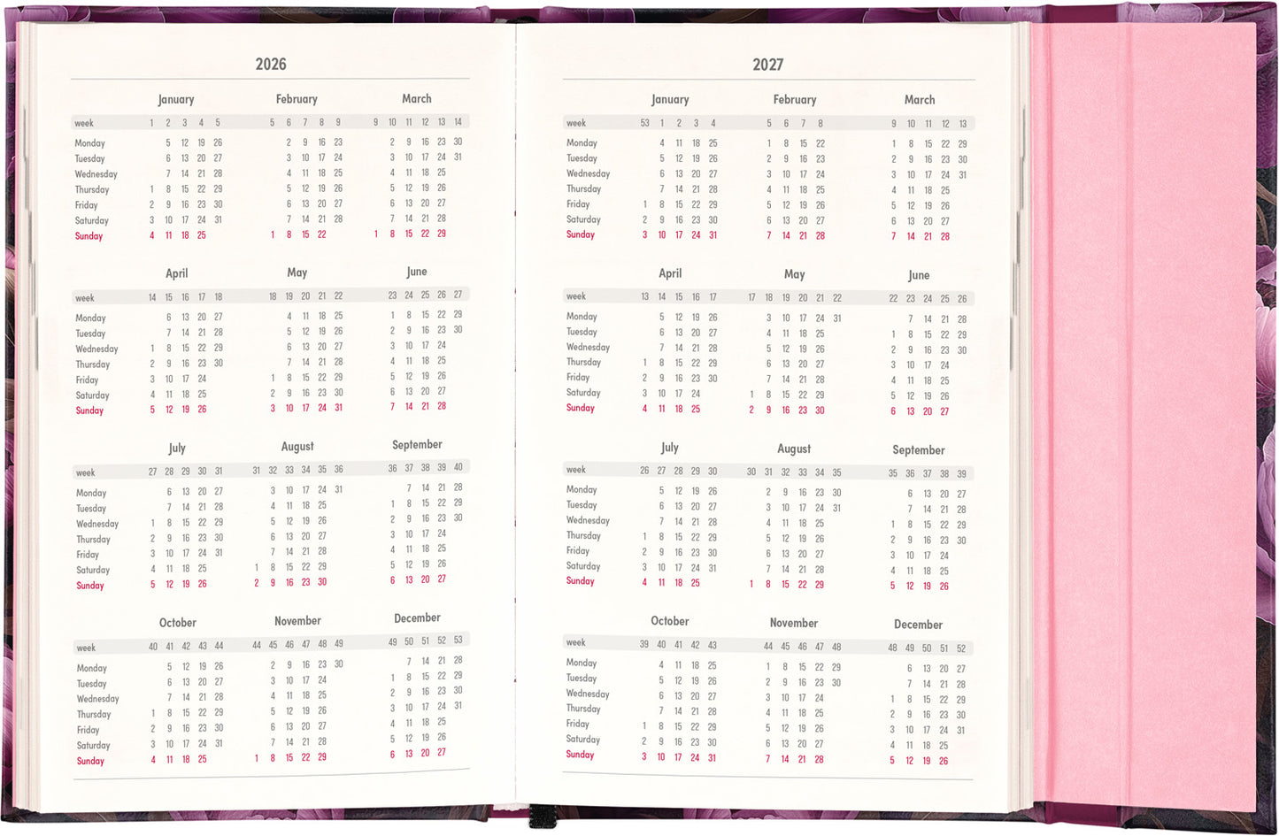 Magnetic weekly planner Purple Flowers 2026, 13 x 21 cm