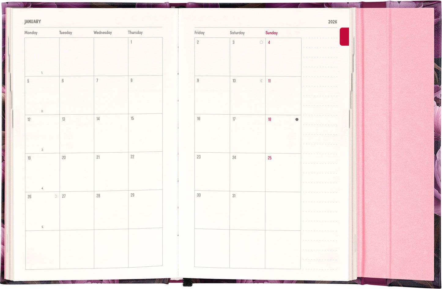Magnetic weekly planner Purple Flowers 2026, 13 x 21 cm