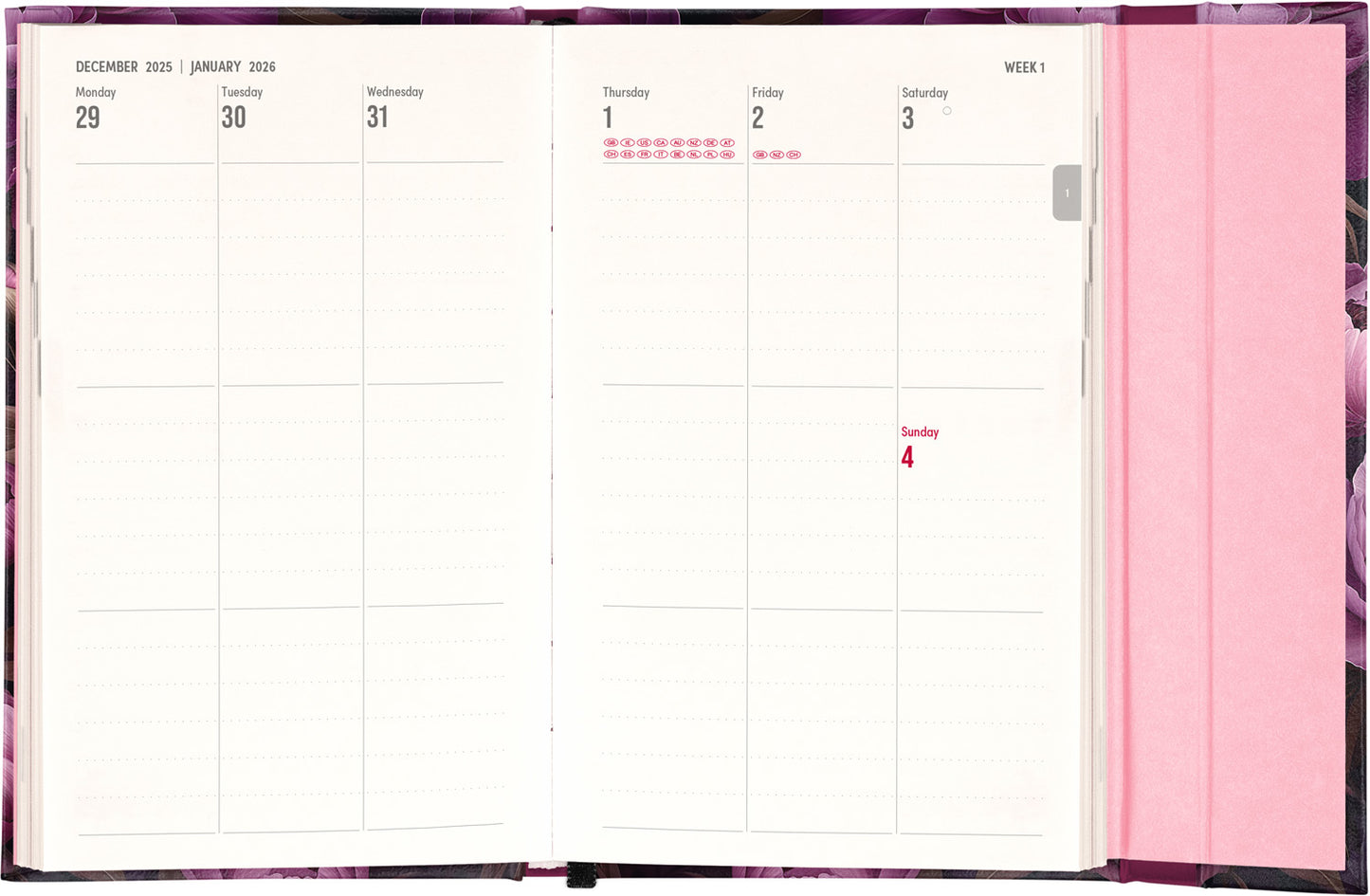 Magnetic weekly planner Purple Flowers 2026, 13 x 21 cm