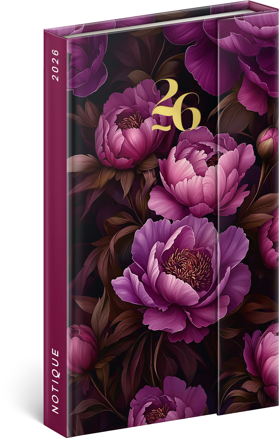 Magnetic weekly planner Purple Flowers 2026, 13 x 21 cm
