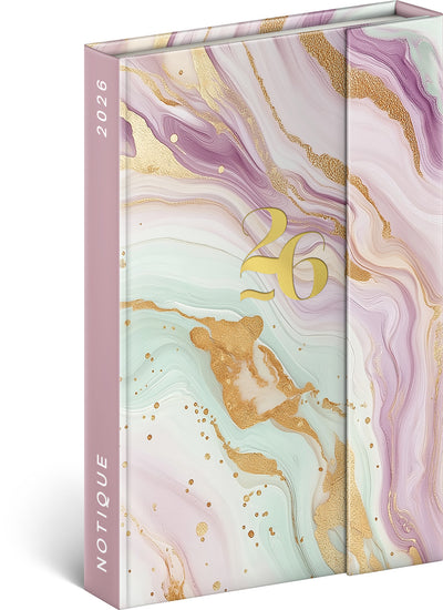 Magnetic weekly planner Pink Marble 2026, 11 x 16 cm