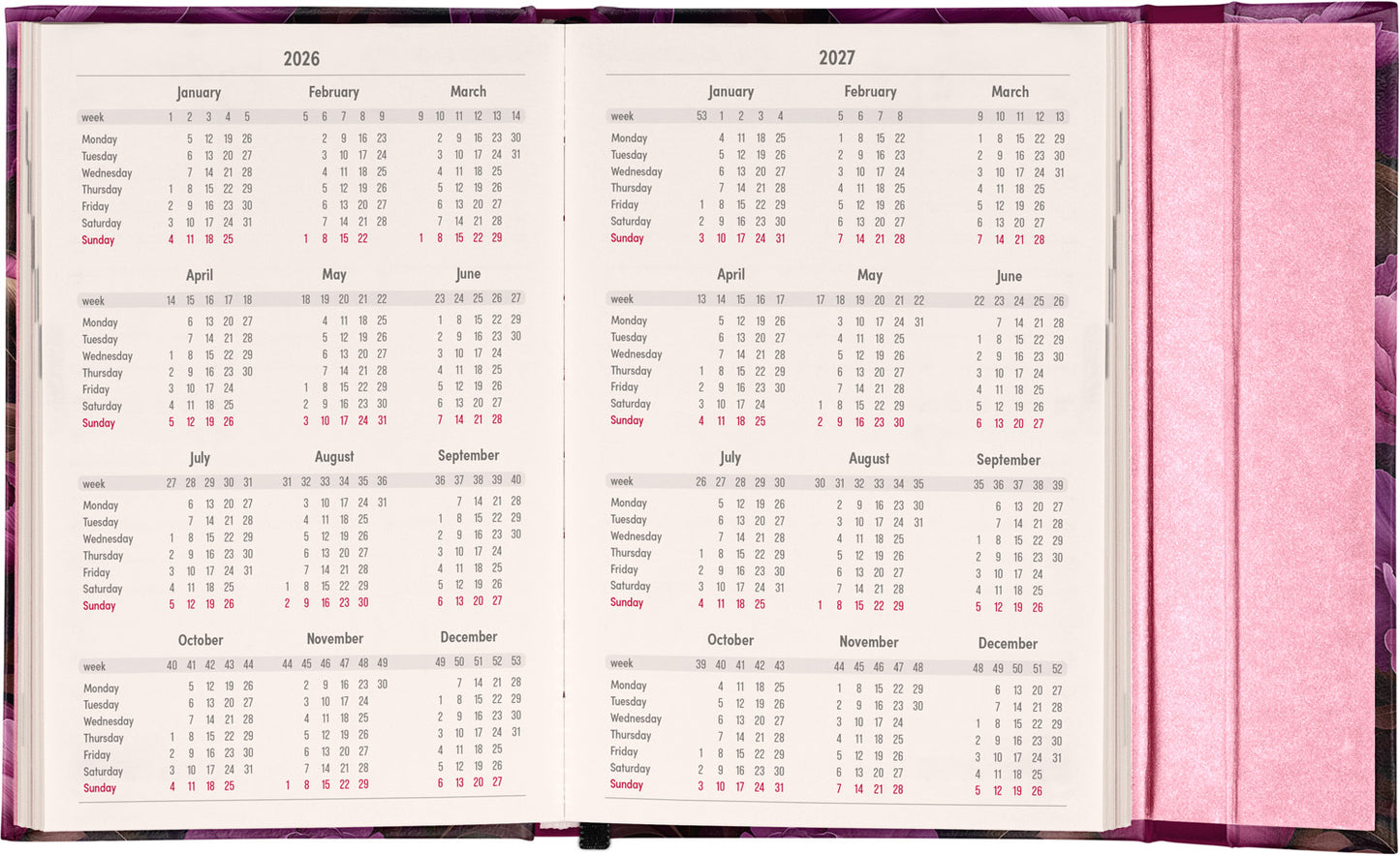 Magnetic weekly planner Purple Flowers 2026, 11 x 16 cm