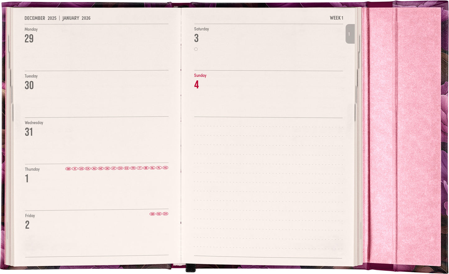 Magnetic weekly planner Purple Flowers 2026, 11 x 16 cm