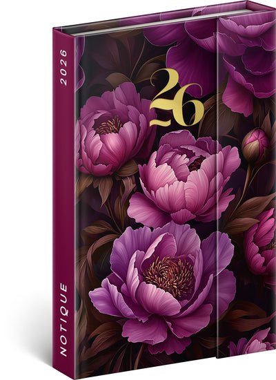 Magnetic weekly planner Purple Flowers 2026, 11 x 16 cm