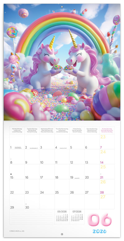 Grid calendar Happy Unicorns 2026, 30 x 30 cm