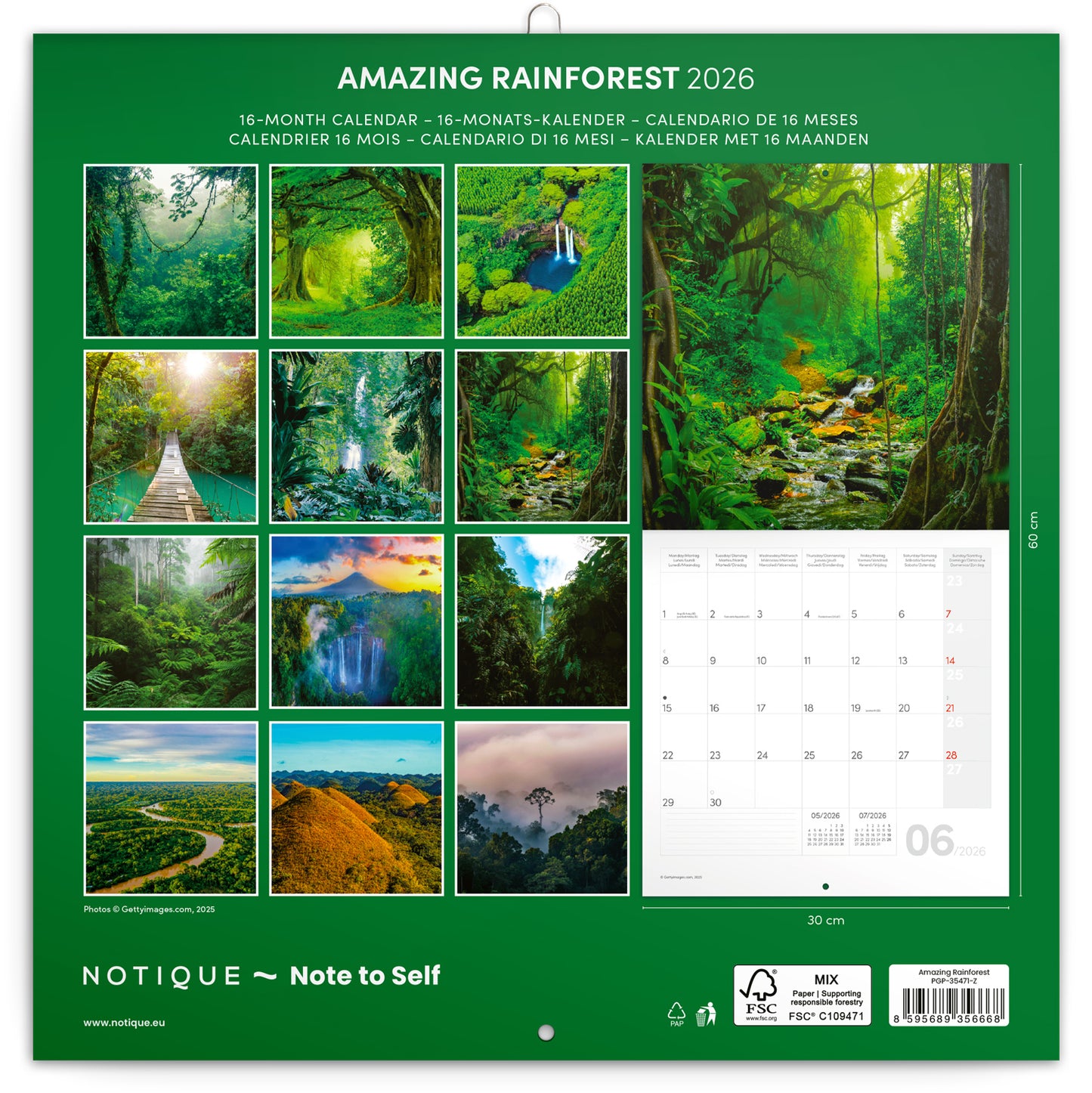 Grid calendar Amazing Rainforest 2026, 30 x 30 cm